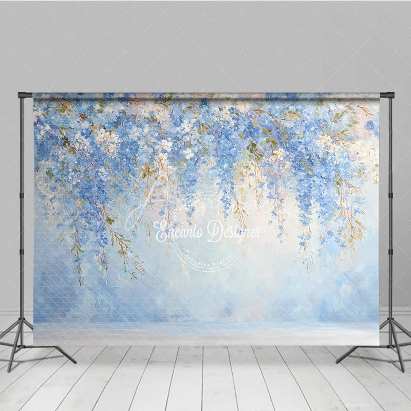 Aperturee - Aperturee Blue Floral Photography Backdrop Painterly Abstract Wisteria Wall Fine Art Texture Portrait Background