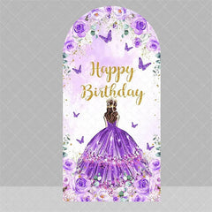 Aperturee - Aperturee Blue Floral Princess Happy Birthday Arch Backdrop Butterfly Girl Party Decoration Banner for Sweet 16 Celebration