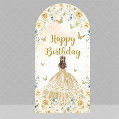 Aperturee - Aperturee Blue Floral Princess Happy Birthday Arch Backdrop Butterfly Girl Party Decoration Banner for Sweet 16 Celebration