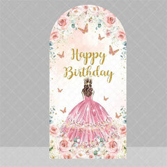 Aperturee - Aperturee Blue Floral Princess Happy Birthday Arch Backdrop Butterfly Girl Party Decoration Banner for Sweet 16 Celebration
