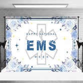 Aperturee - Aperturee Blue Floral Sparkle Happy National EMS Week Backdrop