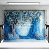 Aperturee - Aperturee Blue Floral Tree Curtain Romantic Wedding Backdrop