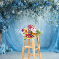 Aperturee - Aperturee Blue Floral Wedding Curtain Spring Studio Backdrop