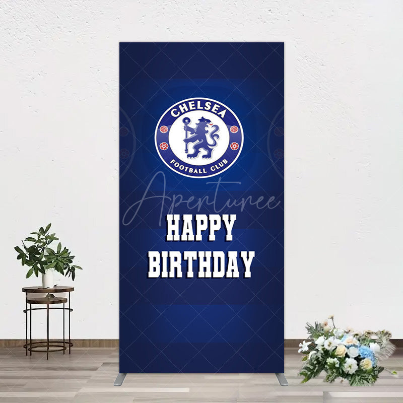 Aperturee - Aperturee Blue Football Club Logo Sport Birthday Rectangle Backdrop