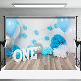 Aperturee - Aperturee Blue Fresh Vibe Wood Birthday Cake Smash Backdrop