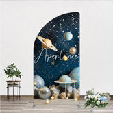 Aperturee - Aperturee Blue Galaxy Space Half Moon Arch Backdrop with Planets and Stars Dreamy Celestial Theme Party Decor