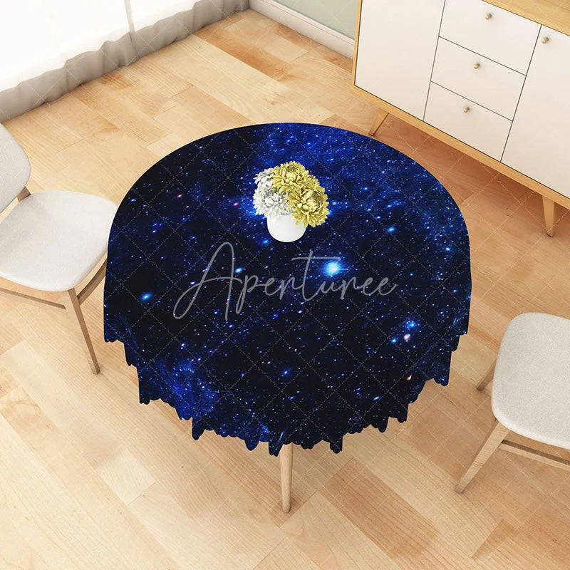 Aperturee - Aperturee Blue Galaxy Space Nebula Round Tablecloth Outer Space Stars Theme Table Cover for Boy Birthday