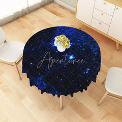 Aperturee - Aperturee Blue Galaxy Space Nebula Round Tablecloth Outer Space Stars Theme Table Cover for Boy Birthday