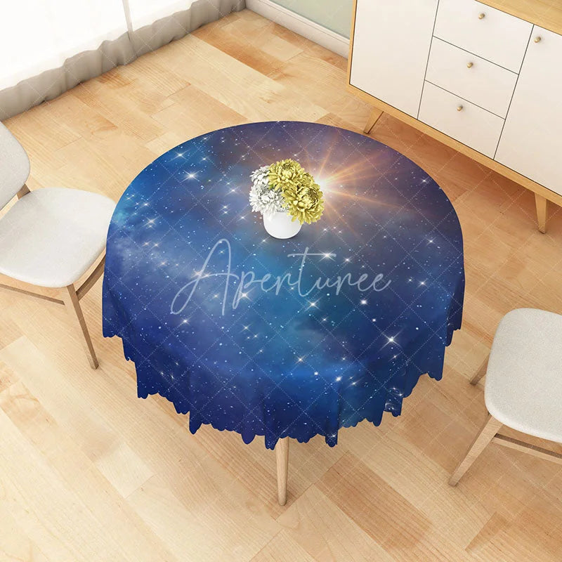 Aperturee - Aperturee Blue Galaxy Starry Night Round Tablecloth Outer Space Nebula Universe Theme for Birthday Party Decor