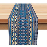 Aperturee - Aperturee Blue Geometric Tribal Table Runner for Aztec and Bohemian Inspired Kitchen and Dining Room Decor