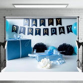 Aperturee - Aperturee Blue Gifts Balloons Birthday Cake Smash Backdrop