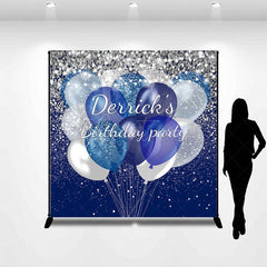 Aperturee - Aperturee Blue Glitter Balloons Custom Name Birthday Backdrop