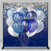 Aperturee - Aperturee Blue Glitter Balloons Custom Name Birthday Backdrop