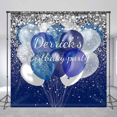 Aperturee - Aperturee Blue Glitter Balloons Custom Name Birthday Backdrop