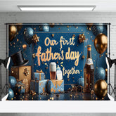 Aperturee - Aperturee Blue Gold Balloons Box Happy 1st Fathers Day Backdrop