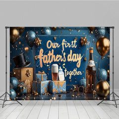 Aperturee - Aperturee Blue Gold Balloons Box Happy 1st Fathers Day Backdrop
