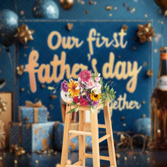 Aperturee - Aperturee Blue Gold Balloons Box Happy 1st Fathers Day Backdrop