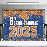 Aperturee - Aperturee Blue Gold Glitter 8th Grade Graduate 2025 Backdrop