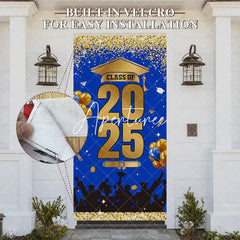 Aperturee - Aperturee Blue Gold Glitter Class of 2025 Graduation Door Cover