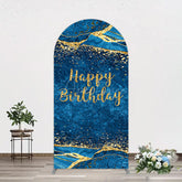 Aperturee - Aperturee Blue Gold Glitter Marbled Birthday Arch Backdrop