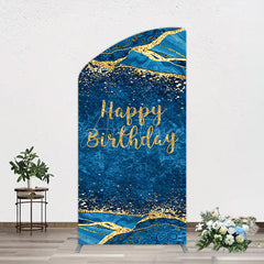 Aperturee - Aperturee Blue Gold Glitter Marbled Birthday Arch Backdrop