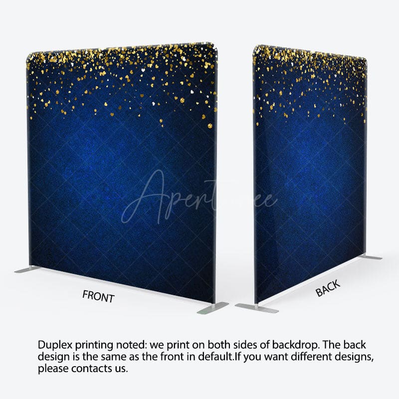 Aperturee - Aperturee Blue Gold Glitter Party Square Double-Sided Backdrop