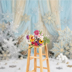 Aperturee - Aperturee Blue Gold Glitter Snowflake Winter Photography Backdrop Elegant Wonderland Holiday Celebration Party Decor