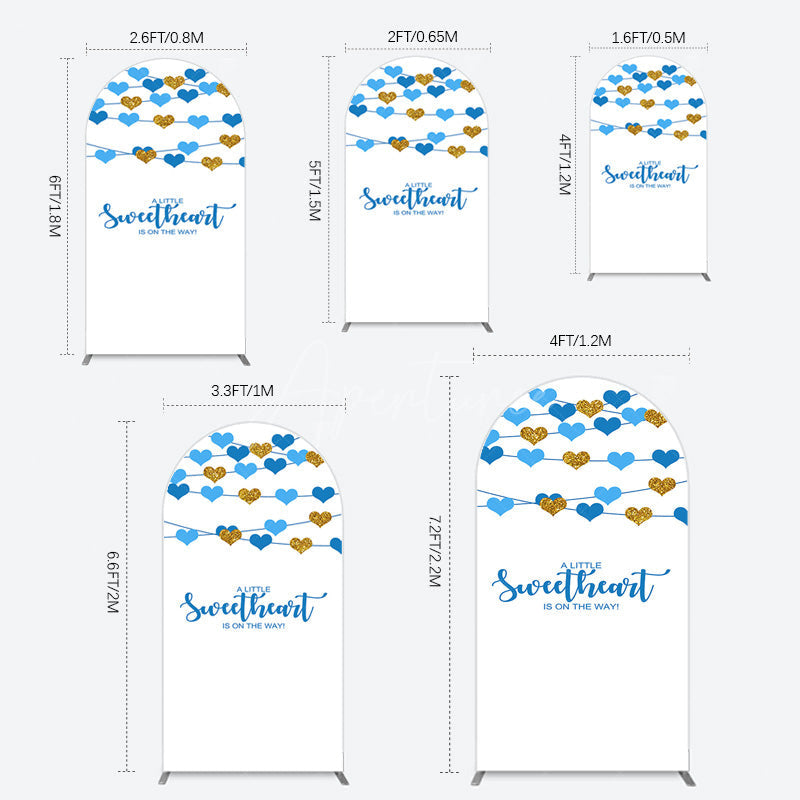 Aperturee - Aperturee Blue Gold Little Sweatheart Baby Shower Arch Backdrop