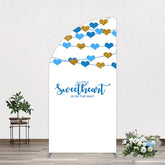 Aperturee - Aperturee Blue Gold Little Sweatheart Baby Shower Half Moon Arch Backdrop