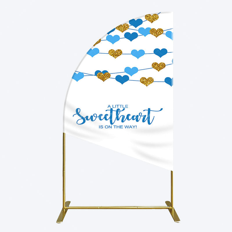 Aperturee - Aperturee Blue Gold Little Sweatheart Baby Shower Half Moon Arch Backdrop