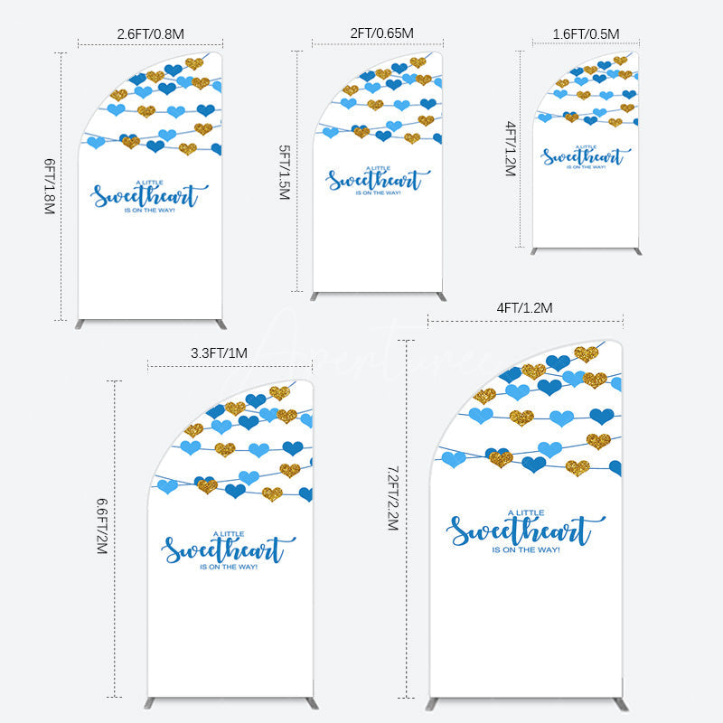 Aperturee - Aperturee Blue Gold Little Sweatheart Baby Shower Half Moon Arch Backdrop