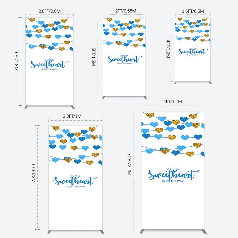 Aperturee - Aperturee Blue Gold Little Sweatheart Baby Shower Rectangle Backdrop