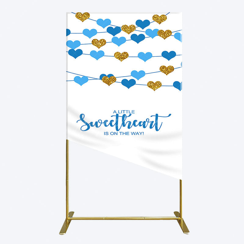 Aperturee - Aperturee Blue Gold Little Sweatheart Baby Shower Rectangle Backdrop