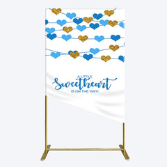 Aperturee - Aperturee Blue Gold Little Sweatheart Baby Shower Rectangle Backdrop