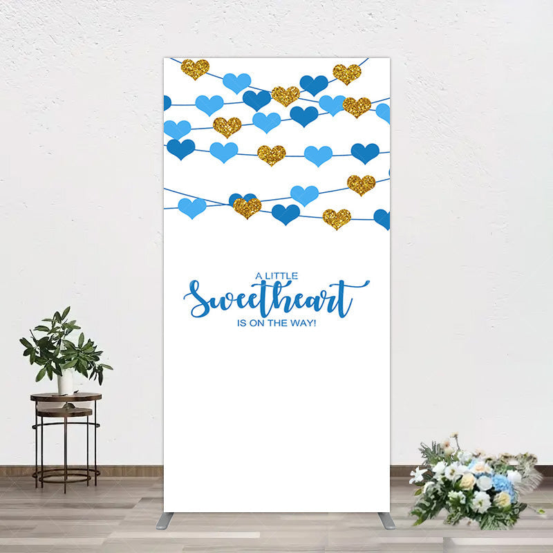Aperturee - Aperturee Blue Gold Little Sweatheart Baby Shower Rectangle Backdrop