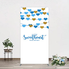 Aperturee - Aperturee Blue Gold Little Sweatheart Baby Shower Rectangle Backdrop