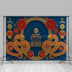 Aperturee - Aperturee Blue Gold Red Zodiac Snake Chinese Year Backdrop