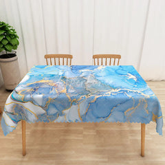 Aperturee - Aperturee Blue Gradient Marble Tablecloth Modern Abstract Stone Pattern for Elegant Kitchen and Dining Decor