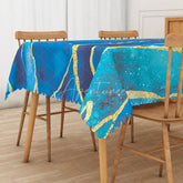Aperturee - Aperturee Blue Gradient Marble Tablecloth with Faux Glitter for Elegant Modern and Luxury Party Decor