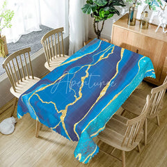 Aperturee - Aperturee Blue Gradient Marble Tablecloth with Faux Glitter for Elegant Modern and Luxury Party Decor