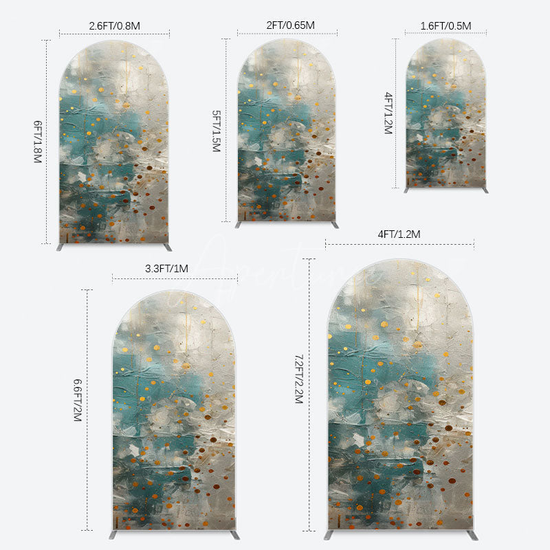 Aperturee - Aperturee Blue Gray Cement Wall Gold Dots Birthday Arch Backdrop