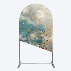 Aperturee - Aperturee Blue Gray Cement Wall Gold Dots Birthday Arch Backdrop