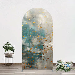 Aperturee - Aperturee Blue Gray Cement Wall Gold Dots Birthday Arch Backdrop