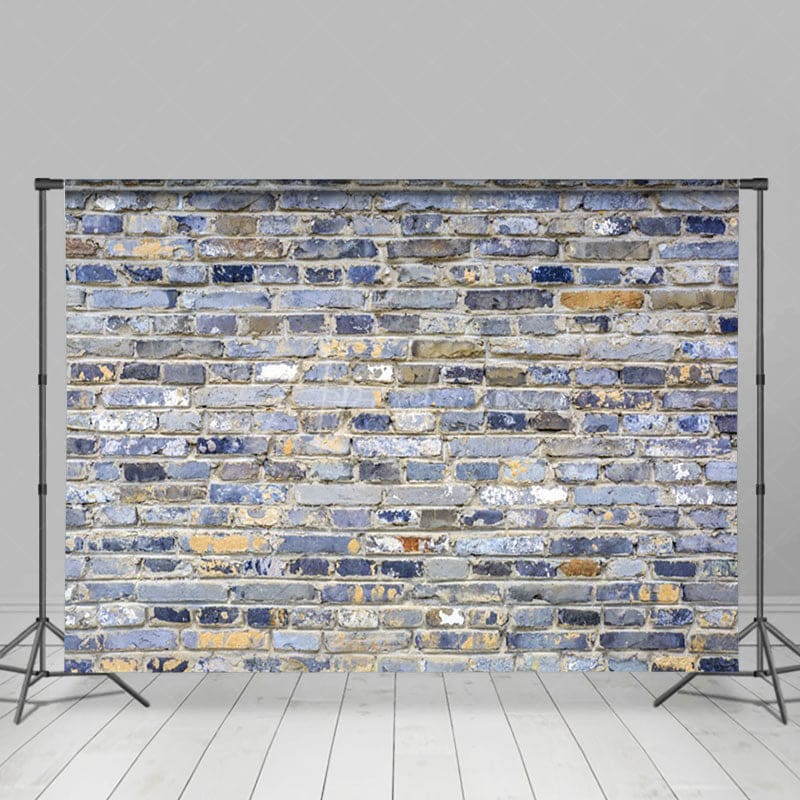 Aperturee - Aperturee Blue Gray Mixed Bricks Wall Photography Backdrop