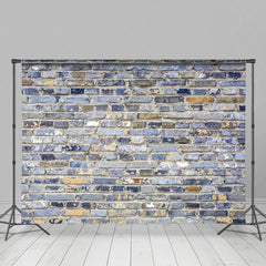 Aperturee - Aperturee Blue Gray Mixed Bricks Wall Photography Backdrop
