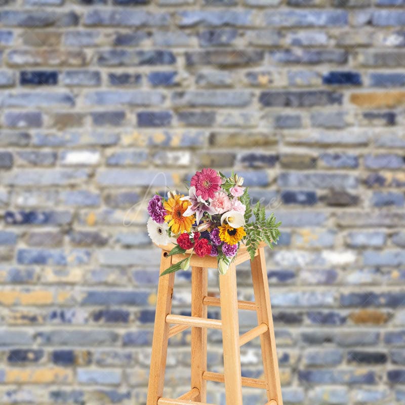 Aperturee - Aperturee Blue Gray Mixed Bricks Wall Photography Backdrop