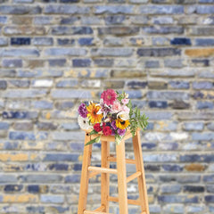 Aperturee - Aperturee Blue Gray Mixed Bricks Wall Photography Backdrop