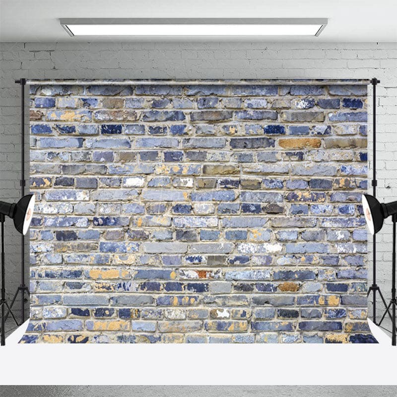 Aperturee - Aperturee Blue Gray Mixed Bricks Wall Photography Backdrop
