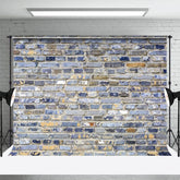 Aperturee - Aperturee Blue Gray Mixed Bricks Wall Photography Backdrop