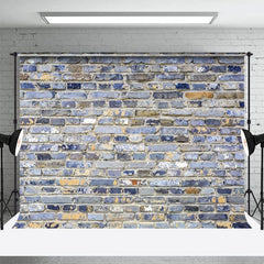 Aperturee - Aperturee Blue Gray Mixed Bricks Wall Photography Backdrop